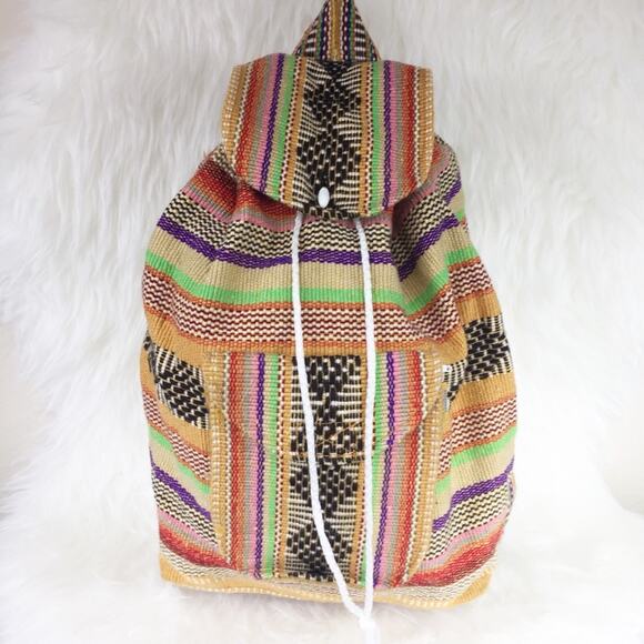 Vintage | Tribal Aztec Woven Bucket Bag Backpack - Picture 1 of 6